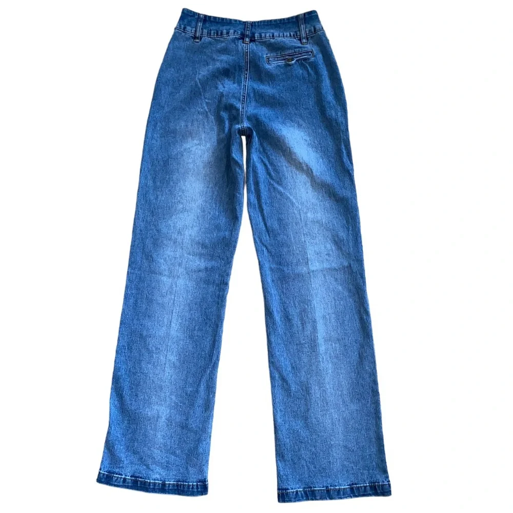 Vintage D2 by Diane Gilman High Rise Wide Leg Flare Creased Denim Jeans Size 4T - Picture 8 of 11